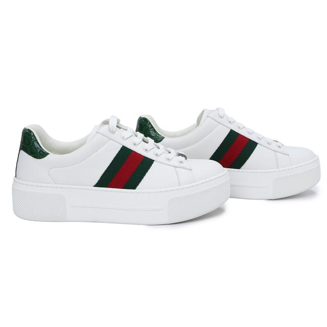 （新品・未使用品）GUCCI グッチ 791399 エース ウェブ ストライプ レザー ホワイト グリーン レッド スニーカー シューズ 靴 厚底 #36.5 23.5cm 箱付_3