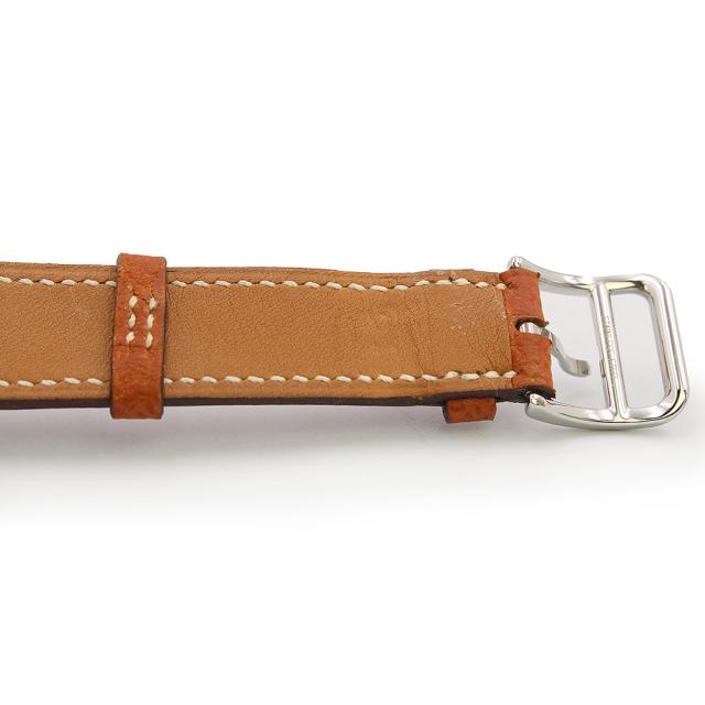 （美品）HERMES エルメス Hウォッチ ミニ 21mm クオーツ ステンレススチール ヴォーエプソン ゴールド ブラウン □J刻印 腕時計 レザー シルバー金具_9