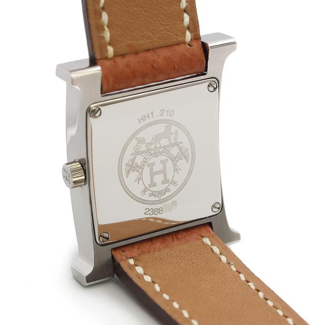 （美品）HERMES エルメス Hウォッチ ミニ 21mm クオーツ ステンレススチール ヴォーエプソン ゴールド ブラウン □J刻印 腕時計 レザー シルバー金具_3