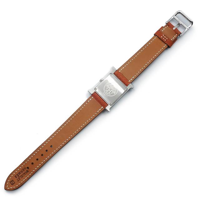 （美品）HERMES エルメス Hウォッチ ミニ 21mm クオーツ ステンレススチール ヴォーエプソン ゴールド ブラウン □J刻印 腕時計 レザー シルバー金具_5
