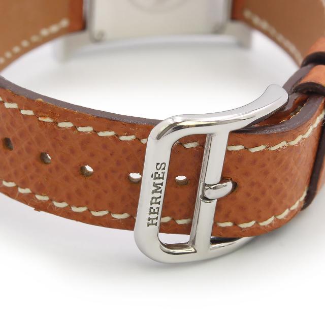 （美品）HERMES エルメス Hウォッチ ミニ 21mm クオーツ ステンレススチール ヴォーエプソン ゴールド ブラウン □J刻印 腕時計 レザー シルバー金具_6