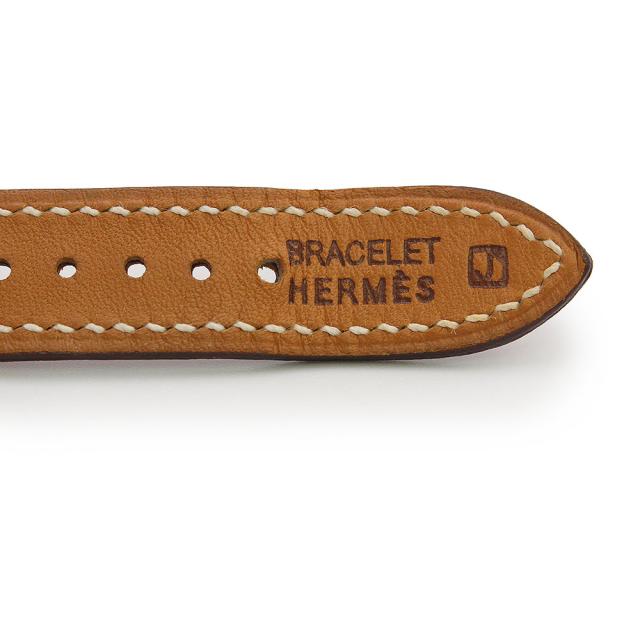 （美品）HERMES エルメス Hウォッチ ミニ 21mm クオーツ ステンレススチール ヴォーエプソン ゴールド ブラウン □J刻印 腕時計 レザー シルバー金具_8