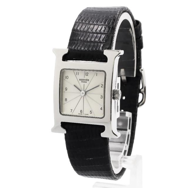 （中古）HERMES エルメス HH1.210 Hウォッチ ミニ 21mm クオーツ ステンレススチール 型押しレザー ブラック 腕時計 シルバー金具