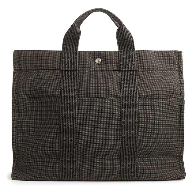 （美品）HERMES エルメス エールライン トート MM キャンバス グレー ハンドバッグ シルバー金具