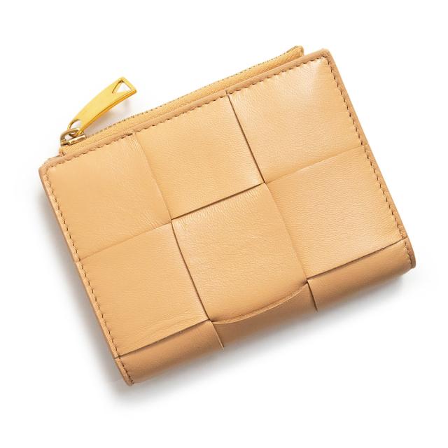 （未使用　展示品）BOTTEGA VENETA ボッテガヴェネタ 651381 マキシ イントレチャート カセット スモール ファスナーウォレット ラムスキン カーフスキン ベージュ 二つ折り財布 レザー ゴールド金具 箱付