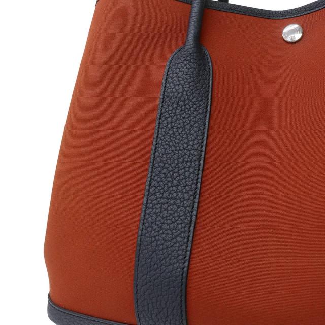 （美品）HERMES エルメス ガーデンパーティ PM 36 ヴェルソ トワルオフィシエ ネゴンダ ブラウン キュイーブル ブルーインディゴ カプシーヌ Z刻印 ハンドバッグ キャンバス レザー シルバー金具_9