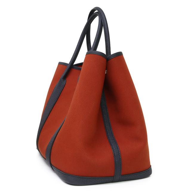 （美品）HERMES エルメス ガーデンパーティ PM 36 ヴェルソ トワルオフィシエ ネゴンダ ブラウン キュイーブル ブルーインディゴ カプシーヌ Z刻印 ハンドバッグ キャンバス レザー シルバー金具_2