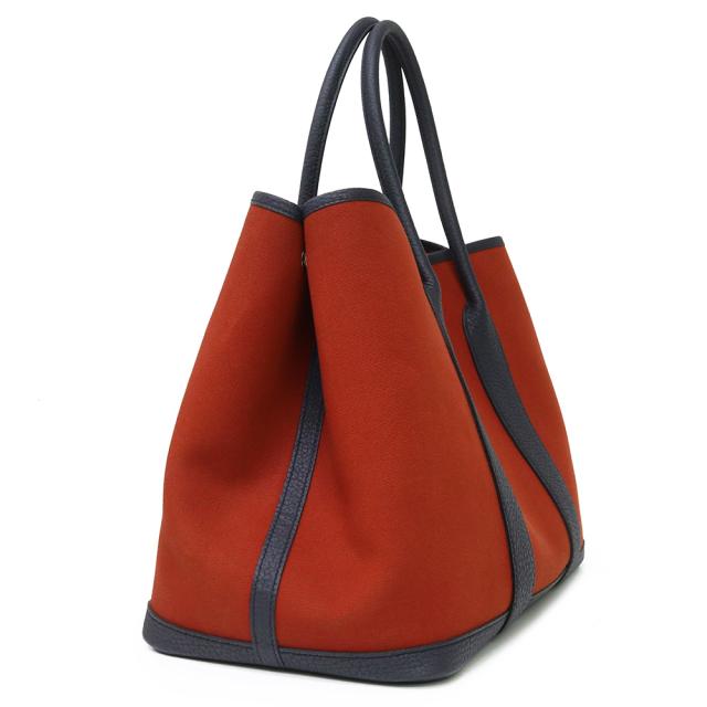 （美品）HERMES エルメス ガーデンパーティ PM 36 ヴェルソ トワルオフィシエ ネゴンダ ブラウン キュイーブル ブルーインディゴ カプシーヌ Z刻印 ハンドバッグ キャンバス レザー シルバー金具_3