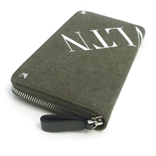 （新品・未使用品）Valentino Garavani ヴァレンティノ ガラヴァーニ PY0P0570 VLTN ロゴ キャンバス レザー カーキ ホワイト ラウンドファスナー 長財布 シルバー金具 箱付_3