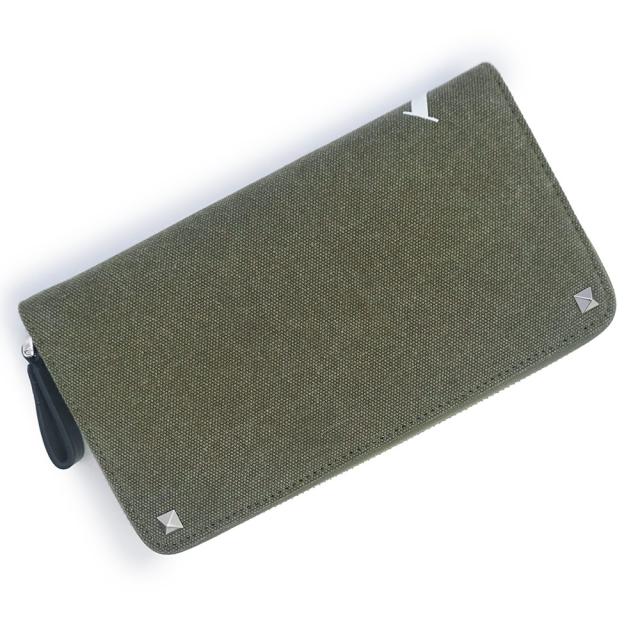 （新品・未使用品）Valentino Garavani ヴァレンティノ ガラヴァーニ PY0P0570 VLTN ロゴ キャンバス レザー カーキ ホワイト ラウンドファスナー 長財布 シルバー金具 箱付_4