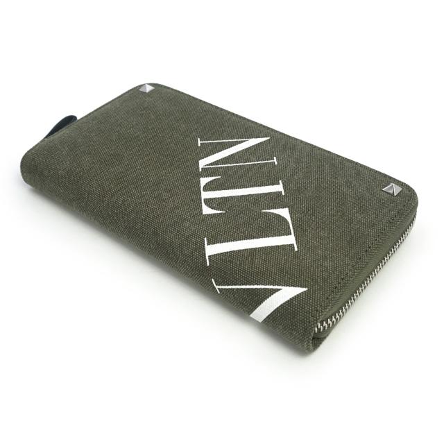 （新品・未使用品）Valentino Garavani ヴァレンティノ ガラヴァーニ PY0P0570 VLTN ロゴ キャンバス レザー カーキ ホワイト ラウンドファスナー 長財布 シルバー金具 箱付_5