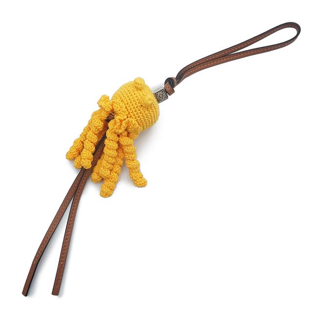 （新品・未使用品）LOEWE ロエベ 10561405 クロシェ ジェリーフィッシュ クラゲ コットン カーフスキン イエロー タン ブラウン バッグチャーム レザー シルバー金具 箱付