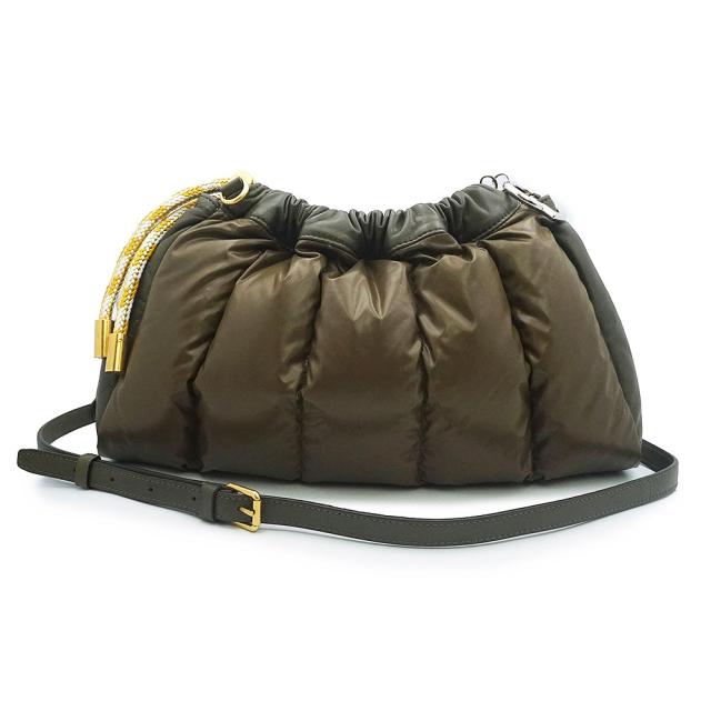 （未使用　展示品）MONCLER モンクレール F209B5L50610 シーシェル SEASHELL Satchel ナイロン ラムスキン ダウン フェザー カーキ グリーン ショルダーバッグ 斜め掛け レザー ゴールド シルバー金具