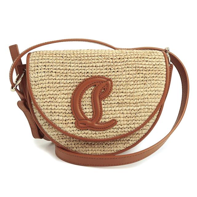 （未使用　展示品）Christian Louboutin クリスチャンルブタン 1245248 By My Side バイマイサイド ラフィア カーフスキン NATURAL ナチュラル ベージュ CUOIO クオイオ ブラウン ショルダーバッグ 斜め掛け レザー シルバー金具