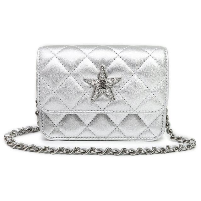 （未使用　展示品）CHANEL シャネル ココマーク マトラッセ チェーン 非売品 顧客限定品 スター ラインストーン ラムスキン シルバー ミニ ベルト ショルダーバッグ ポシェット レザー シルバー金具 箱付