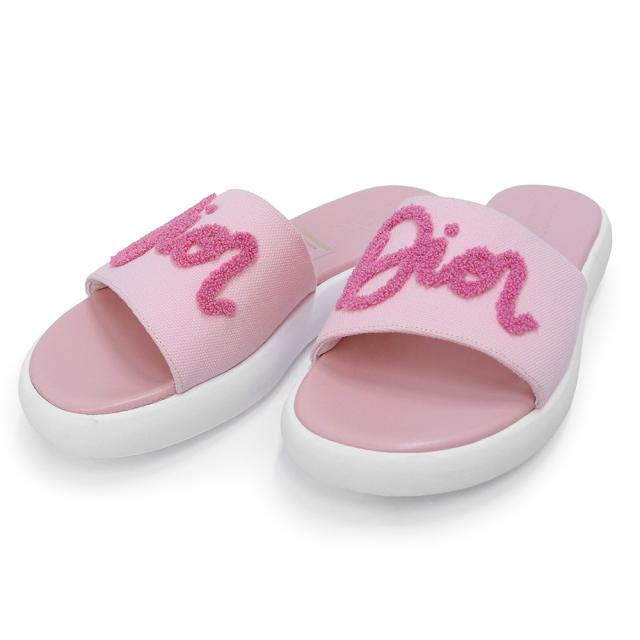 （未使用保管品）Christian Dior クリスチャンディオール 3WBS11SHOE 135 Dway スライド フラット キャンバス レザー ピンク サンダル 靴 #36 23cm
