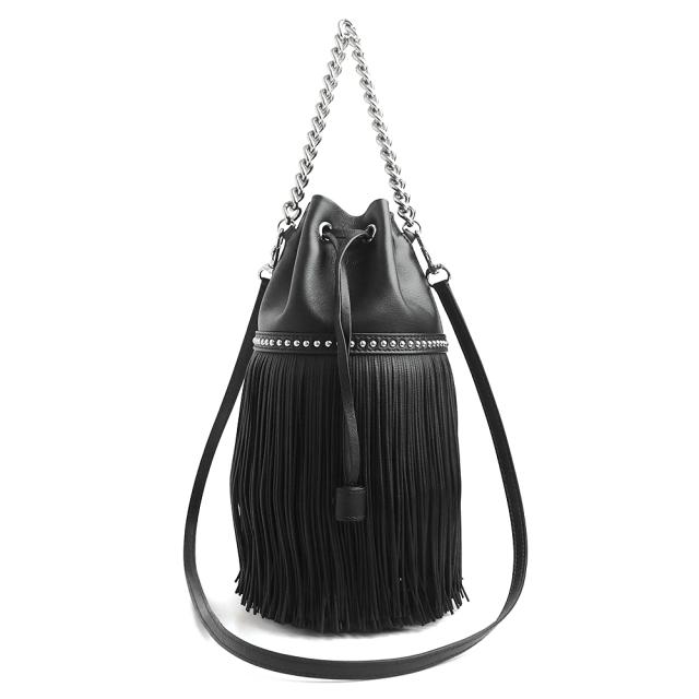 （未使用　展示品）J&M Davidson ジェイアンドエムデヴィッドソン LMNC1XXSCNP フリンジ カーニバル ミニ 巾着 カーフスキン ナッパレザー ブラック チェーン 2way ショルダー ハンドバッグ 斜め掛け シルバー金具