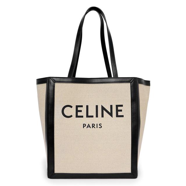 (未使用 展示品)CELINE セリーヌ 197532DPD ラージ スクエア カバ キャンバス レザー バニラ ベージュ ブラック トート ハンドバッグ ゴールド金具