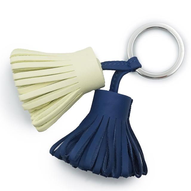 （新品・未使用品）HERMES エルメス カルメン ウノドス アニューミロ ブルータイ ジョーヌミルトン イエロー キーリング キーホルダー バッグチャーム ラムスキン レザー シルバー金具 箱付