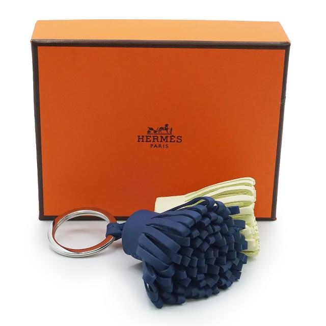 （新品・未使用品）HERMES エルメス カルメン ウノドス アニューミロ ブルータイ ジョーヌミルトン イエロー キーリング キーホルダー バッグチャーム ラムスキン レザー シルバー金具 箱付_1