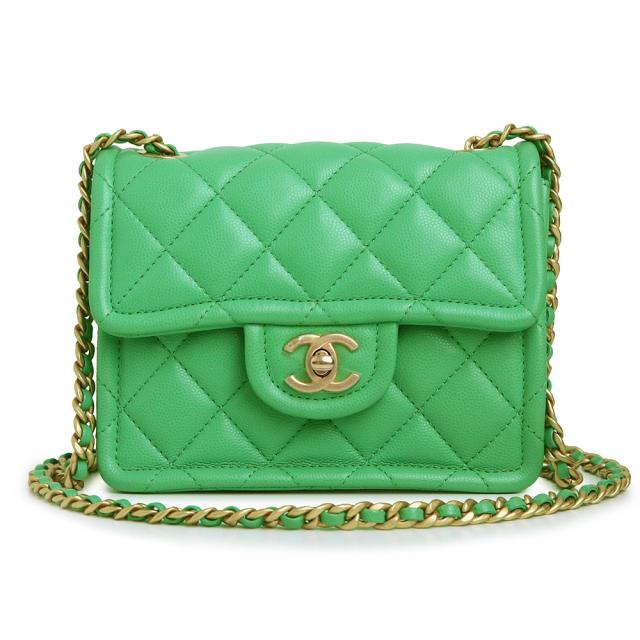 （未使用　展示品）CHANEL シャネル AS2356 マトラッセ スモール フラップ キャビアスキン グレインドカーフ グリーン チェーン ショルダーバッグ 斜め掛け レザー マットゴールド金具