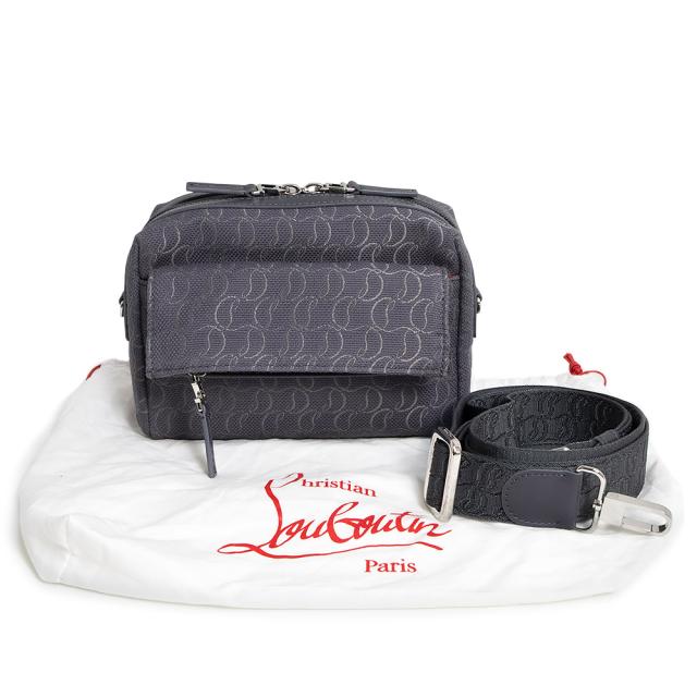 （未使用　展示品）Christian Louboutin クリスチャンルブタン 1245217 ZIP N FLAP コットン レザー スモーキー グレー ショルダーバッグ 斜め掛け シルバー金具_1