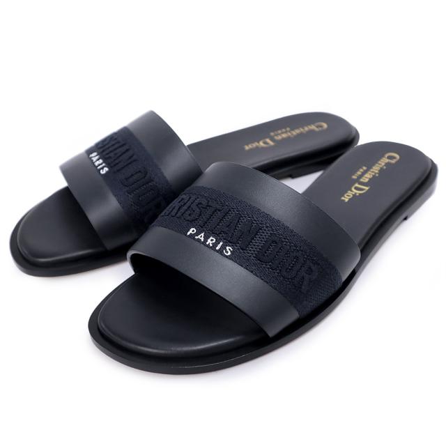 （未使用保管品）Christian Dior クリスチャンディオール Dway スライド レザー ブラック ネイビー サンダル 靴 #36 23cm 50,820円