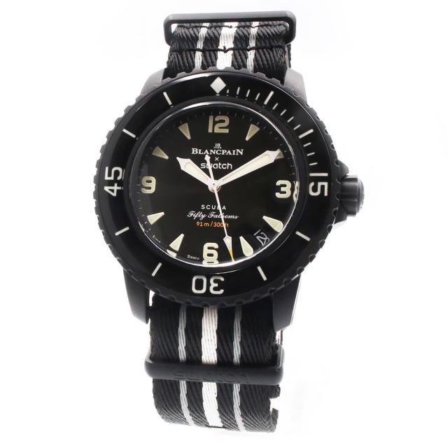 （未使用　展示品）Blancpain ブランパン Swatch スウォッチ SO35B400 スクーバ フィフティ ファゾムス オーシャン オブ ストーム FIFTY FATHOMS OCEAN OF STORMS 自動巻き バイオセラミック ナイロン ブラック 腕時計 箱付