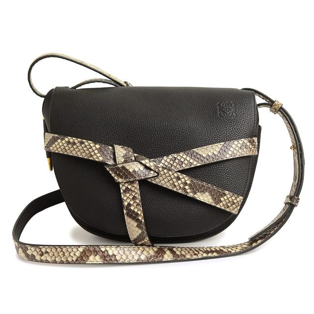 （未使用　展示品）LOEWE ロエベ ゲート スモール スネーク 蛇革 カーフスキン パイソン ブラック ショルダーバッグ 斜め掛け エキゾチックレザー ゴールド金具