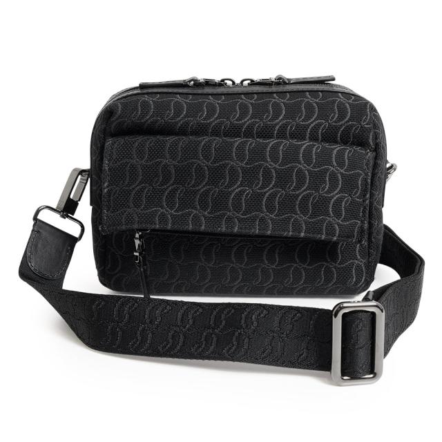 （未使用　展示品）Christian Louboutin クリスチャンルブタン 1245217 ZIP N FLAP コットン レザー ブラック ショルダーバッグ 斜め掛け ガンメタル金具