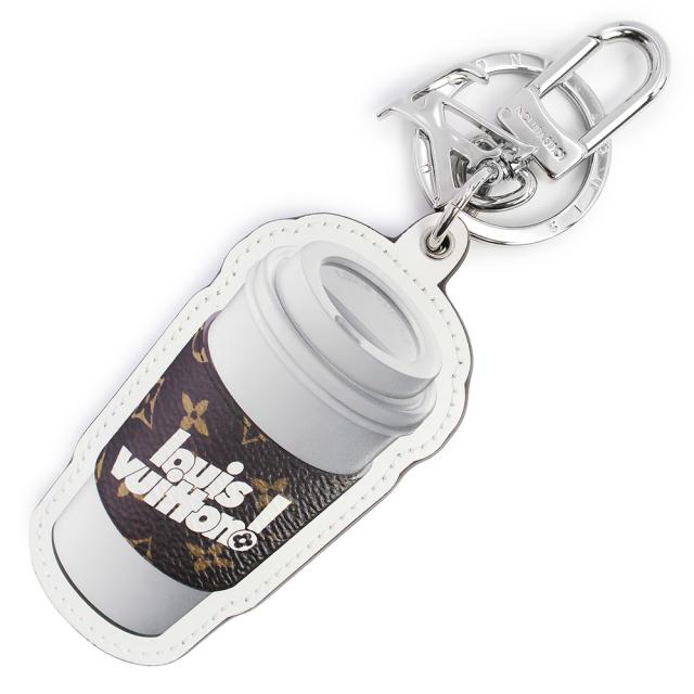 （中古）LOUIS VUITTON ルイ ヴィトン MP3108 ポルトクレ コーヒーカップ モノグラム ブラウン ホワイト バッグチャーム キーホルダー シルバー金具 箱付