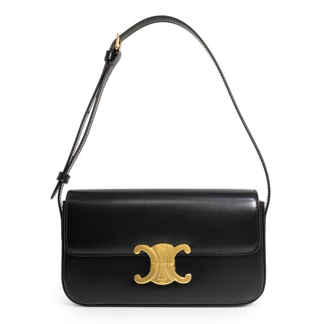 （新品・未使用品）CELINE セリーヌ 194143BF4 トリオンフ クロード シャイニーカーフスキン ラムスキン ブラック ショルダー ハンドバッグ レザー ゴールド金具