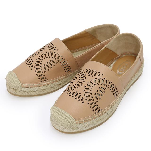 （新品・未使用品）TOD’S トッズ XXW08L0IE30MID ケイト レザー カットワーク エスパドリーユ カーフスキン ベージュ ピンクベージュ ローファー シューズ 靴 #36 23cm レザー