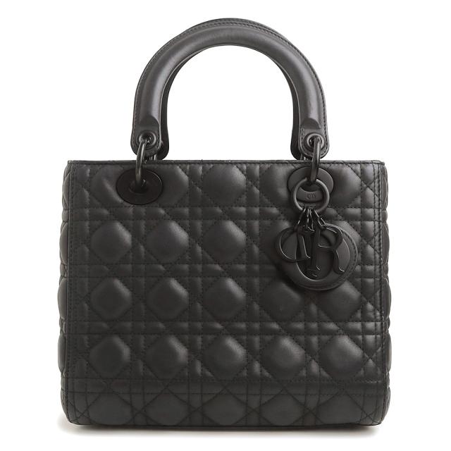 （中古）Dior ディオール M0565SLOI Lady Dior レディ ディオール ミディアム カナージュ カーフスキン ブラック ハンドバッグ レザー マットブラック金具