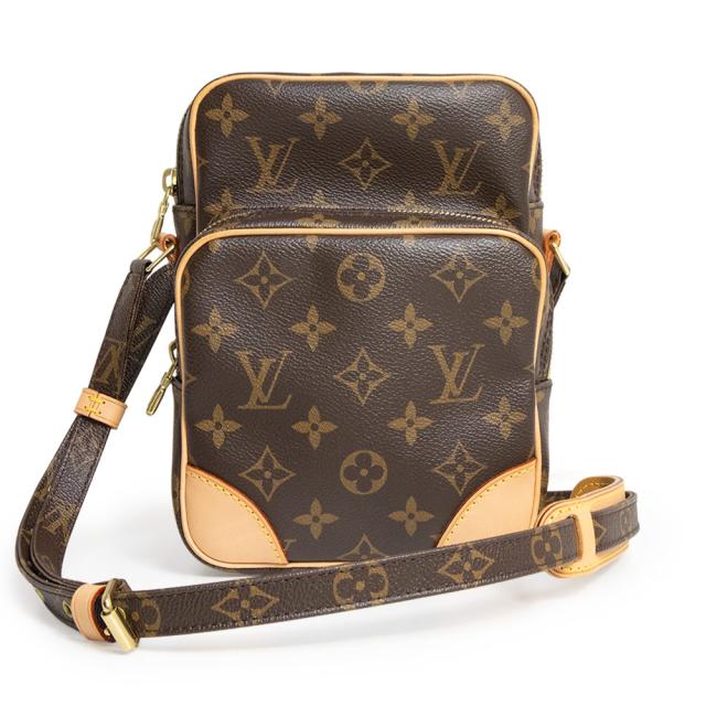 （美品）LOUIS VUITTON ルイ ヴィトン M45236 アマゾン モノグラム ヌメ革 ブラウン ショルダーバッグ 斜め掛け レザー ゴールド金具