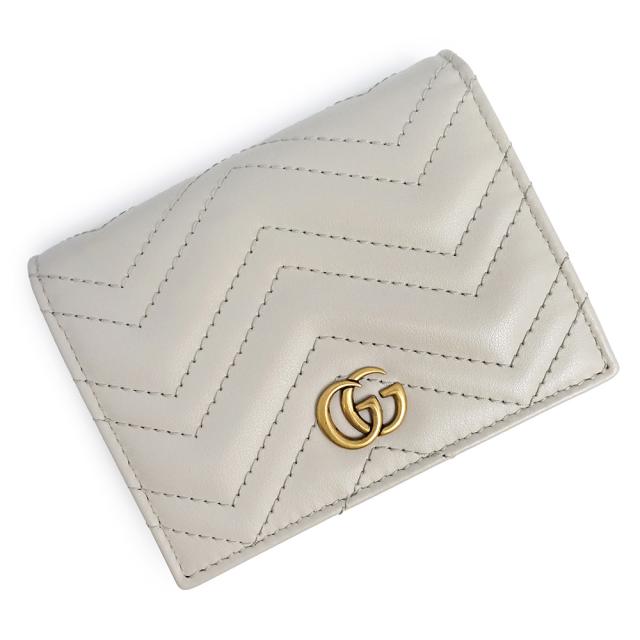 （新品・未使用品）GUCCI グッチ 466492 ダブルG GGマーモント スモールウォレット シェブロンレザー ライトグレー コンパクト 二つ折り財布 アンティークゴールド金具 箱付