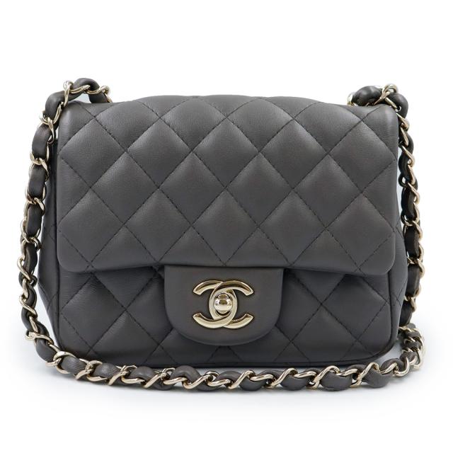 （美品）CHANEL シャネル A35200 ミニ マトラッセ 17 チェーン ラムスキン グレー ショルダーバッグ 斜め掛け レザー ゴールド金具