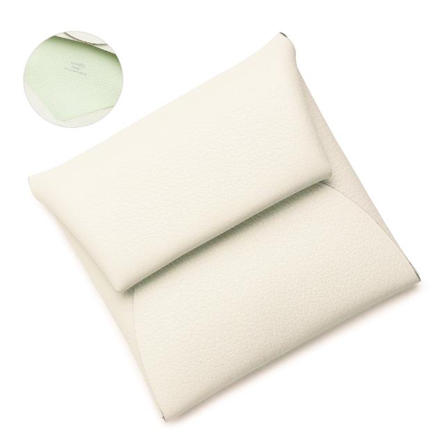 （新品・未使用品）HERMES エルメス バスティア GM ヴェルソ ヴォーエバーカラー マッシュルーム ヴェールフィズ ホワイト ライトグリーン B刻印 コインケース 小銭入れ 財布 レザー シルバー金具 箱付