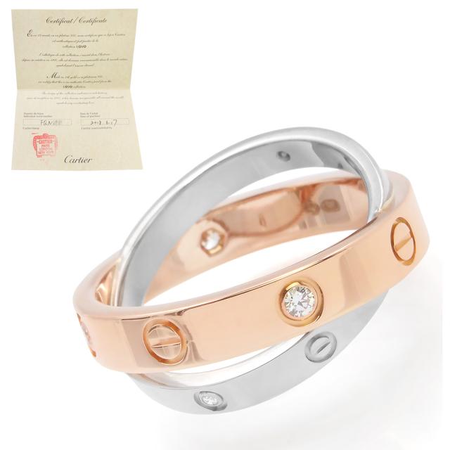 （新品同様品）Cartier カルティエ B4094300 ビーラブ ハーフ K18PG K18WG 750 6Pダイヤモンド ピンクゴールド ホワイトゴールド リング 指輪 49 #9号
