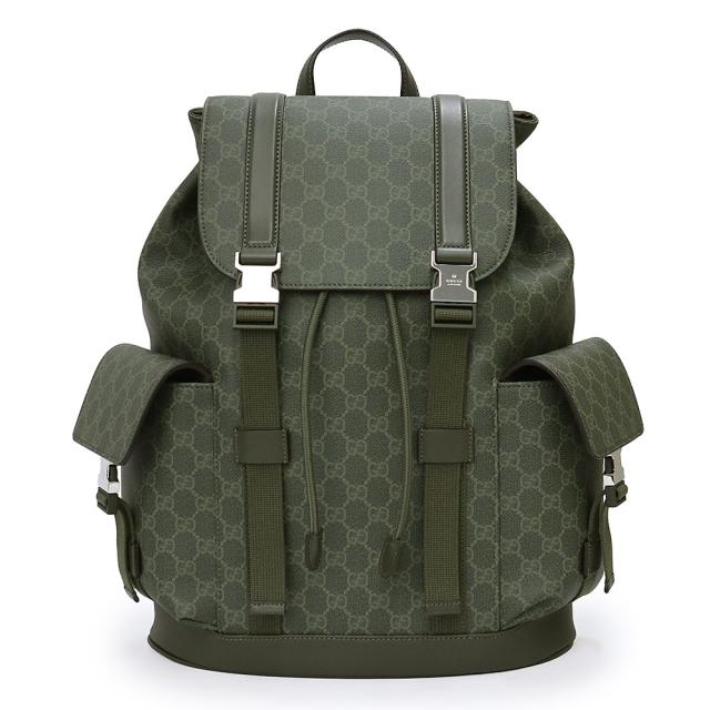 （未使用　展示品）GUCCI グッチ 792080 ラージ バックパック GGスプリームキャンバス レザー カーキ フォレストグリーン リュック デイパック シルバー金具