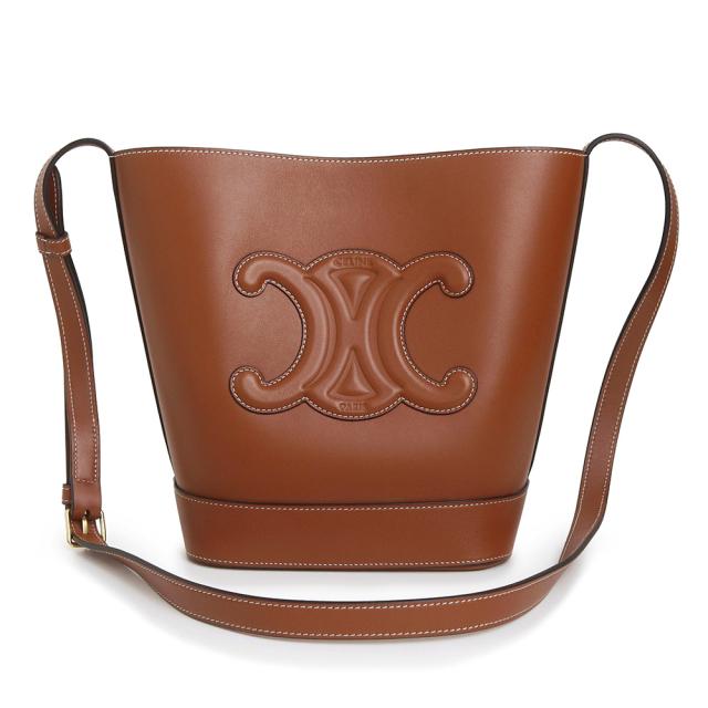 （未使用　展示品）CELINE セリーヌ 198243DU3 キュイル トリオンフ スモール バケット スムースカーフレザー タン ブラウン ショルダーバッグ 斜め掛け ゴールド金具