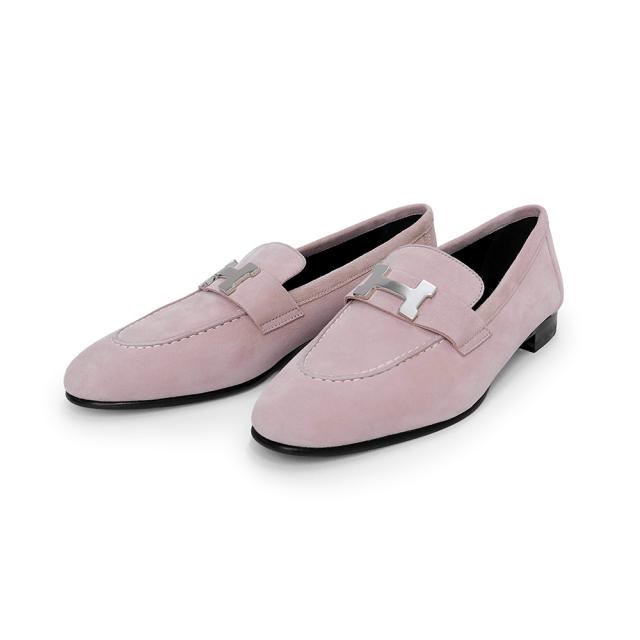 【新品・未使用品】HERMES エルメス モカシン パリ シェーヴル ヴェロア ローズ ポルスレーヌ ピンクピンク Hバックル ローファー シューズ 靴 #36.5 23.5cm レザー シルバー金具 箱付 73,205円