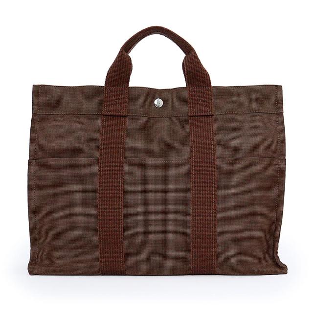 （美品）HERMES エルメス エールライン トート MM キャンバス Chocolat ショコラ Caramel キャラメル ブラウン ハンドバッグ シルバー金具