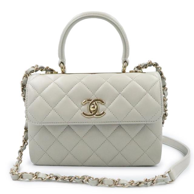 （未使用保管品）CHANEL シャネル AS4654 ミニ トップハンドル フラップ マトラッセ ラムスキン ライトグレー 2way チェーン ショルダー ハンドバッグ 斜め掛け レザー ゴールド金具 箱付