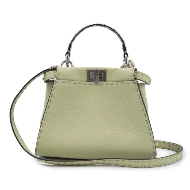 （新品・未使用品）FENDI フェンディ 8BN244 ピーカブー ミニ カーフスキン パイソン Sage セージ カーキ 2WAY ショルダー ハンドバッグ 斜め掛け レザー エキゾチックレザー シルバー金具