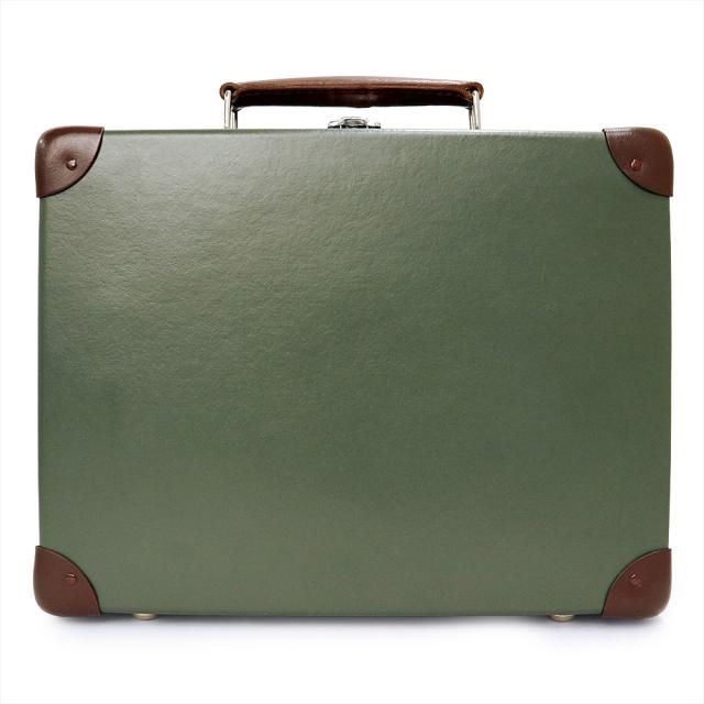 （美品）GLOBE TROTTER グローブトロッター センテナリー アタッシェ 13インチ ヴァルカナイズドファイバーボード レザー グリーン ブラウン ブリーフケース シルバー金具