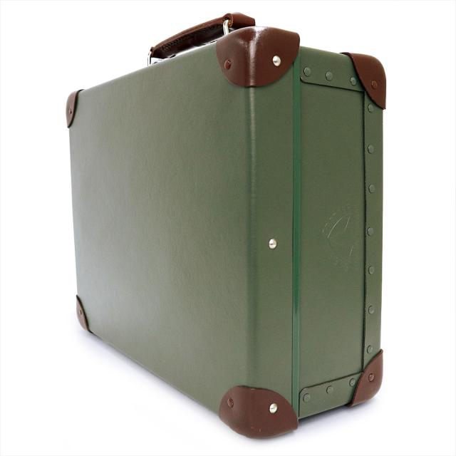 （美品）GLOBE TROTTER グローブトロッター センテナリー アタッシェ 13インチ ヴァルカナイズドファイバーボード レザー グリーン ブラウン ブリーフケース シルバー金具_2