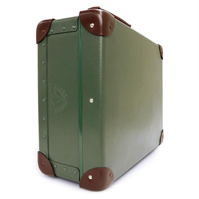 （美品）GLOBE TROTTER グローブトロッター センテナリー アタッシェ 13インチ ヴァルカナイズドファイバーボード レザー グリーン ブラウン ブリーフケース シルバー金具_3