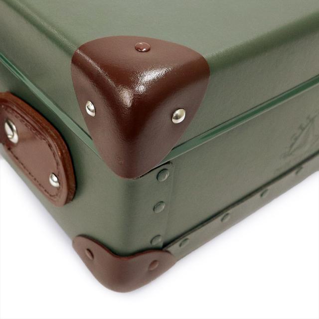（美品）GLOBE TROTTER グローブトロッター センテナリー アタッシェ 13インチ ヴァルカナイズドファイバーボード レザー グリーン ブラウン ブリーフケース シルバー金具_8