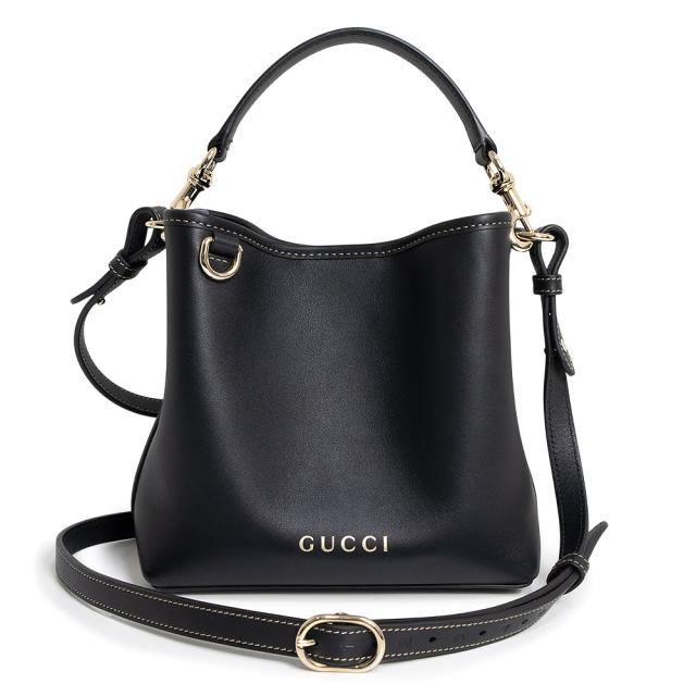 （未使用　展示品）GUCCI グッチ 815118 GGエンブレム スモール バケットバッグ スムースレザー ブラック 2Way ショルダー ハンドバッグ 斜め掛け ゴールド金具